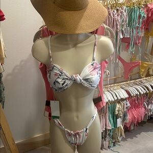 White and Pink Triangle Bikini Set Swimwear